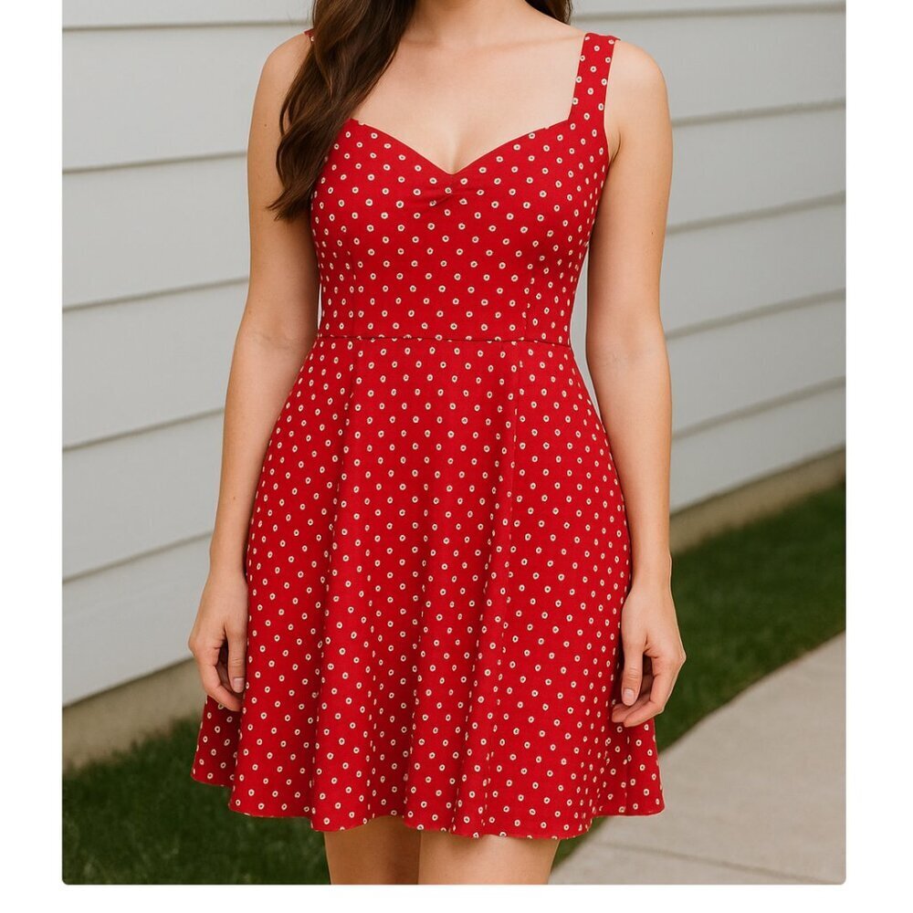 City Chic Women's Size XS Red Polka Dot Sleeveless Sweetheart Neck Mini Dress